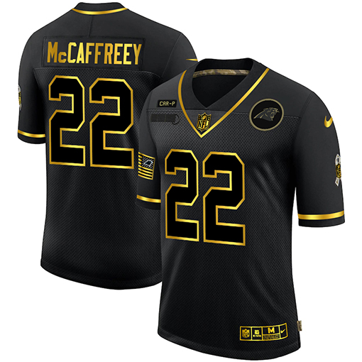 Men's Carolina Panthers #22 Christian McCaffrey 2020 Black/Gold Salute To Service Limited Stitched Jersey